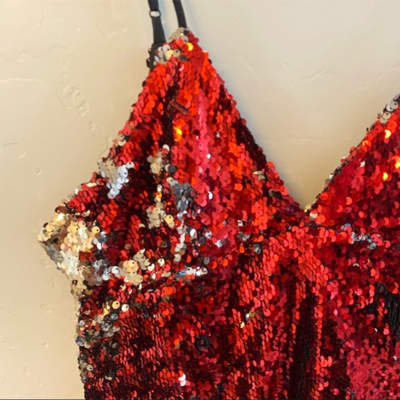 Forever 21 Red & Silver Fully Sequined Mini Dress Large - Picture 3 of 9